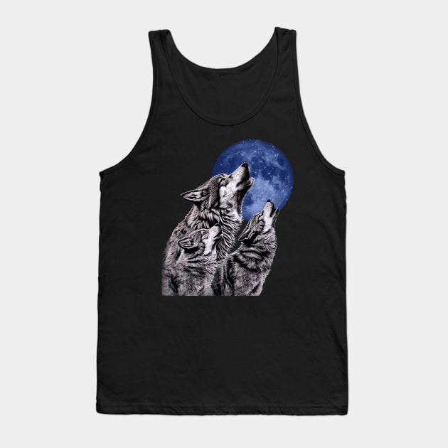 Three Wolves Howling at the Moon Wolf Tank Top by Pine Hill Goods